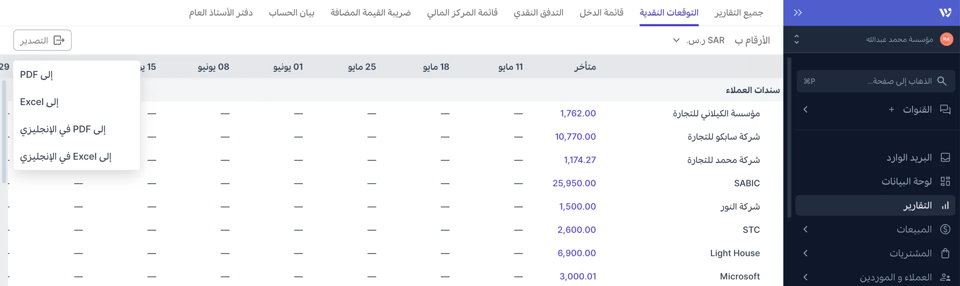 كيفية استخراج تقرير التنبؤ المالي من وافِق في خطوتين